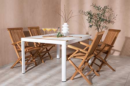 table de jardin 4 personnes aluminium blanc et bois de teck